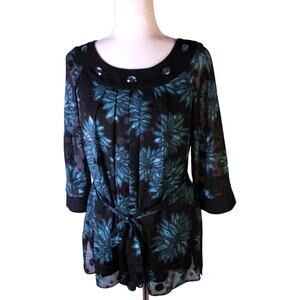 BLACK FRIDAY SALE -Women's Tunic blouse Black and Teal